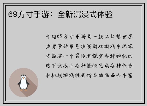 69方寸手游：全新沉浸式体验