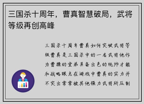 三国杀十周年，曹真智慧破局，武将等级再创高峰