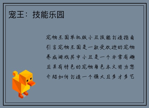 宠王：技能乐园